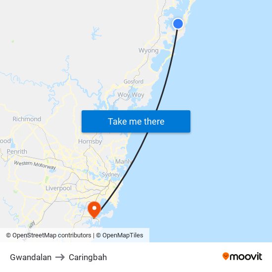 Gwandalan to Caringbah map