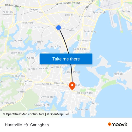 Hurstville to Caringbah map