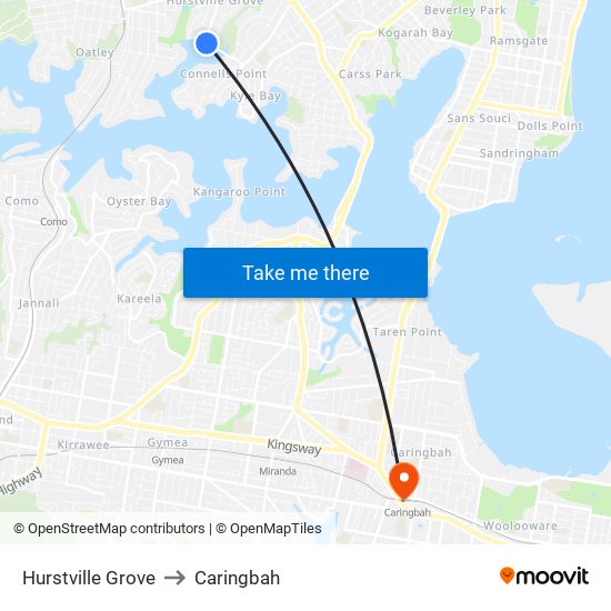 Hurstville Grove to Caringbah map