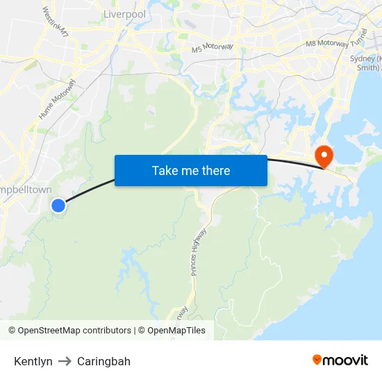 Kentlyn to Caringbah map