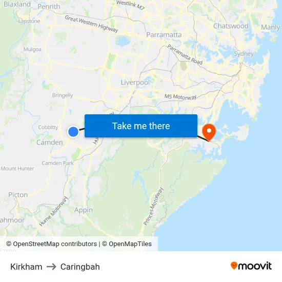 Kirkham to Caringbah map
