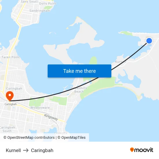 Kurnell to Caringbah map
