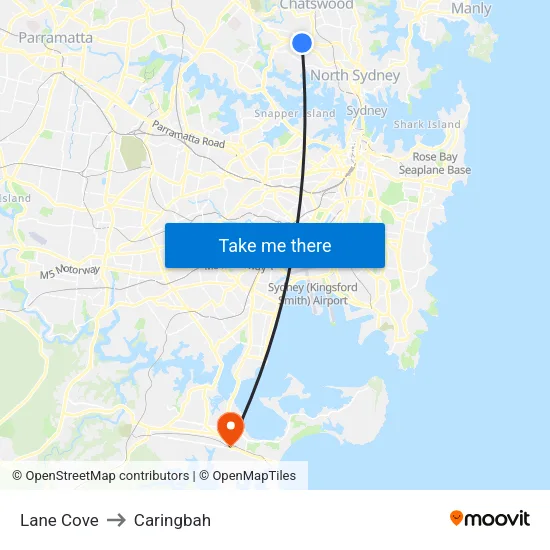 Lane Cove to Caringbah map