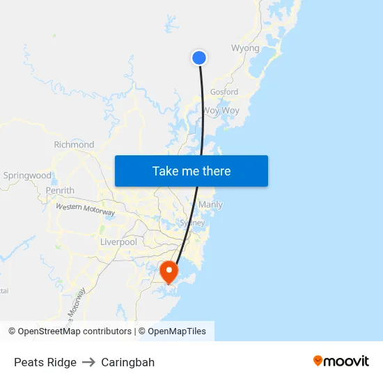Peats Ridge to Caringbah map