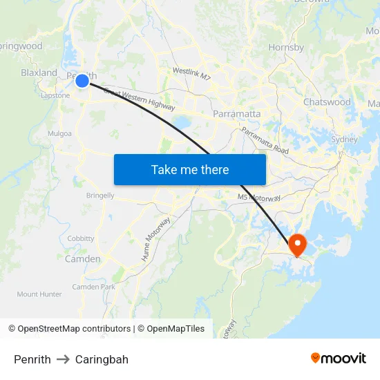 Penrith to Caringbah map