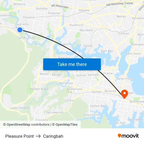 Pleasure Point to Caringbah map