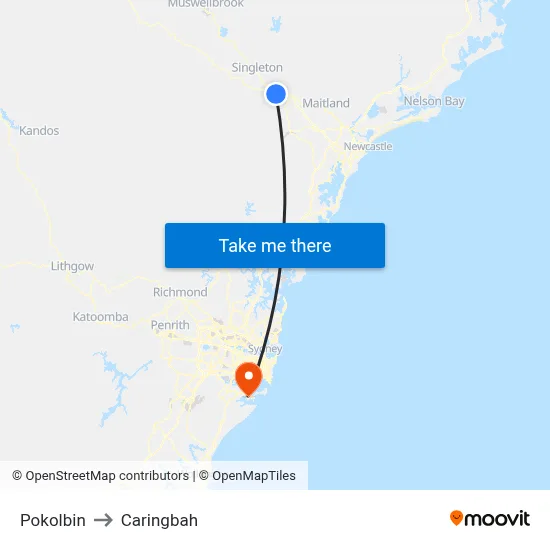 Pokolbin to Caringbah map