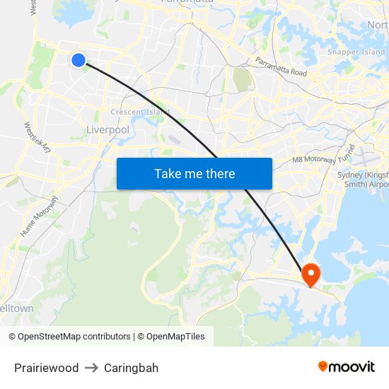 Prairiewood to Caringbah map