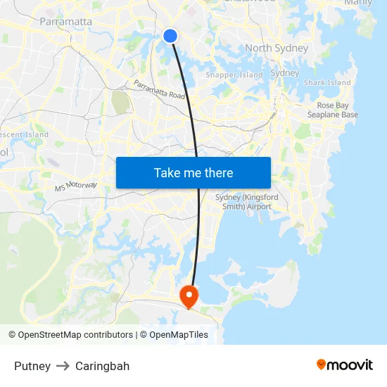 Putney to Caringbah map