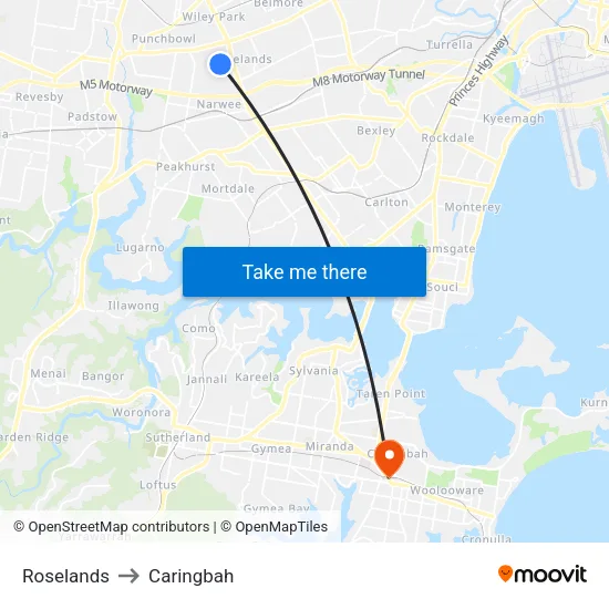 Roselands to Caringbah map