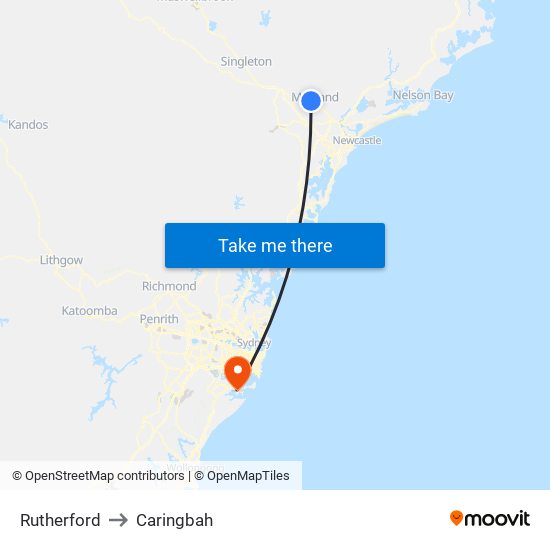 Rutherford to Caringbah map