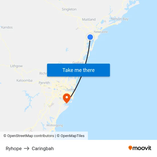 Ryhope to Caringbah map