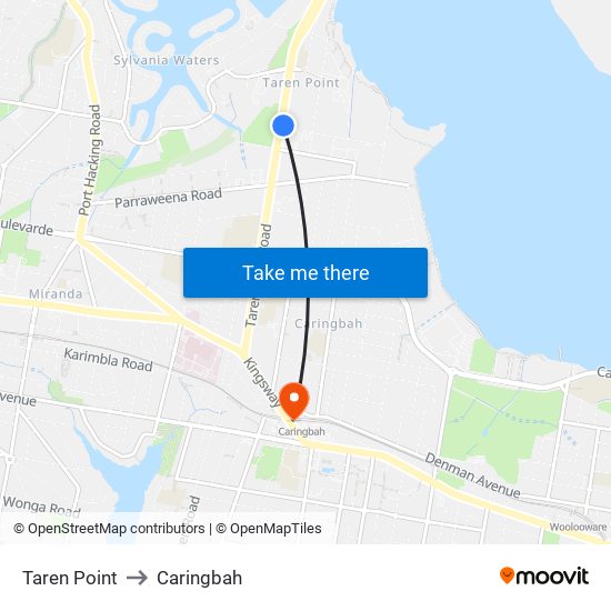 Taren Point to Caringbah map