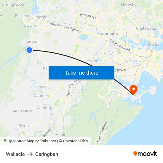 Wallacia to Caringbah map