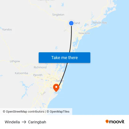 Windella to Caringbah map