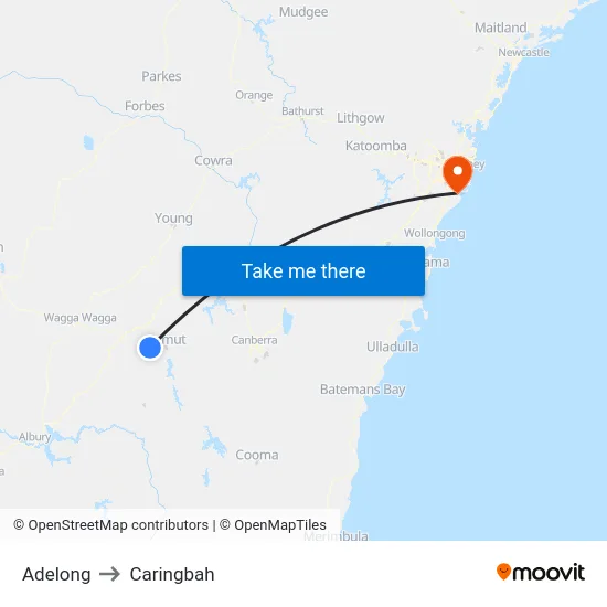 Adelong to Caringbah map
