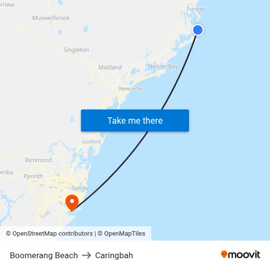 Boomerang Beach to Caringbah map