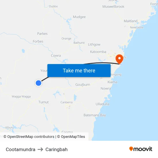 Cootamundra to Caringbah map