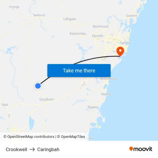Crookwell to Caringbah map