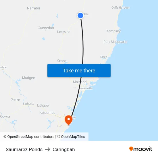 Saumarez Ponds to Caringbah map