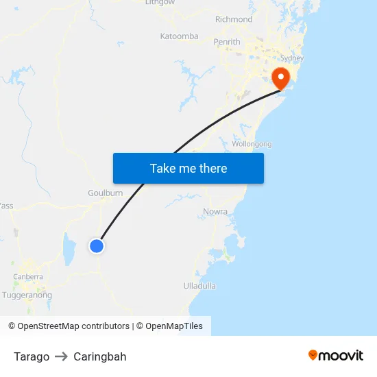 Tarago to Caringbah map
