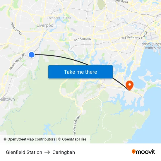 Glenfield Station to Caringbah map
