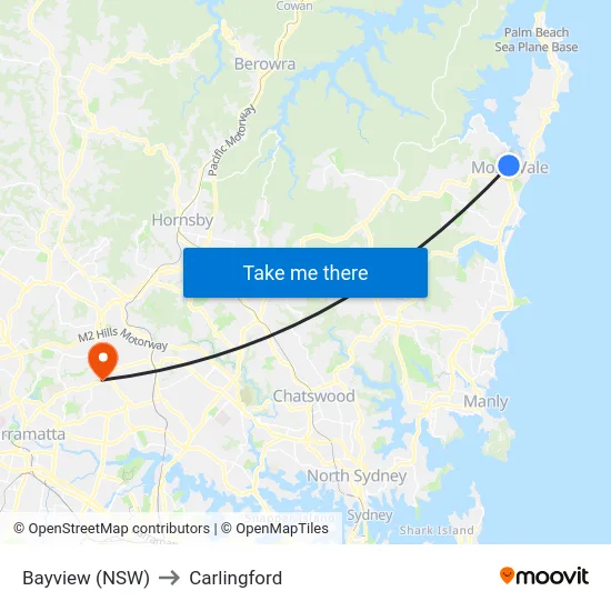 Bayview (NSW) to Carlingford map