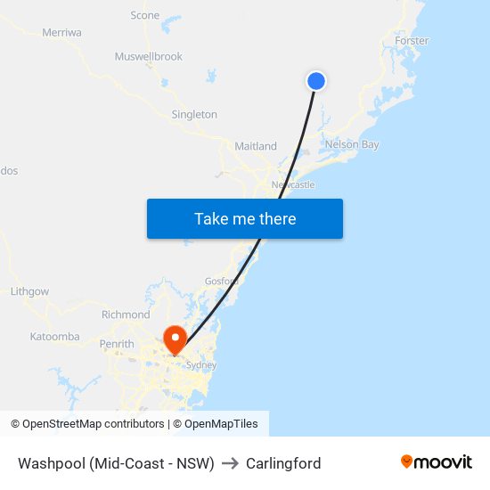 Washpool (Mid-Coast - NSW) to Carlingford map