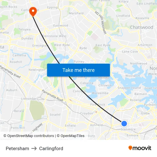 Petersham to Carlingford map