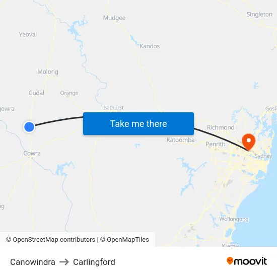 Canowindra to Carlingford map