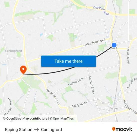 Epping Station to Carlingford map