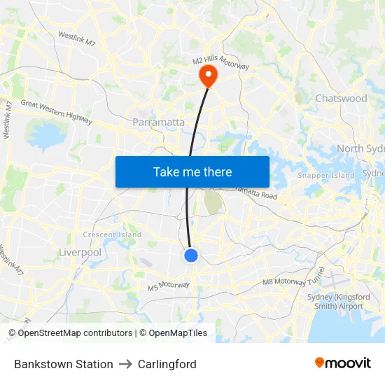 Bankstown Station to Carlingford map
