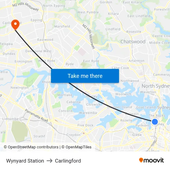 Wynyard Station to Carlingford map
