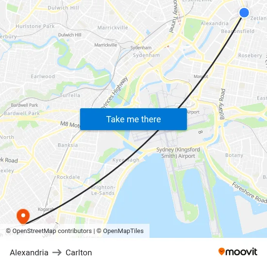 Alexandria to Carlton map