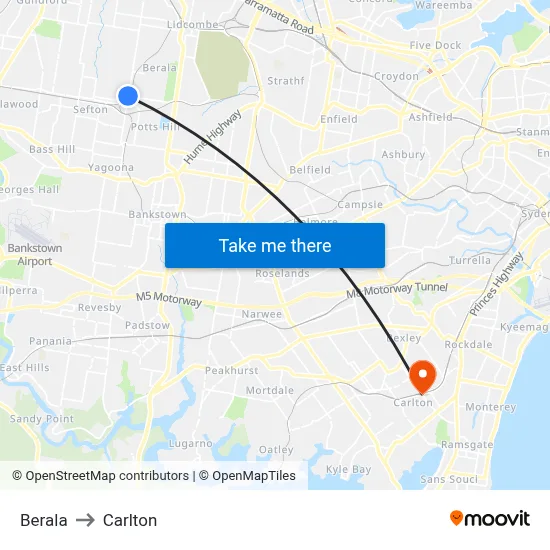 Berala to Carlton map