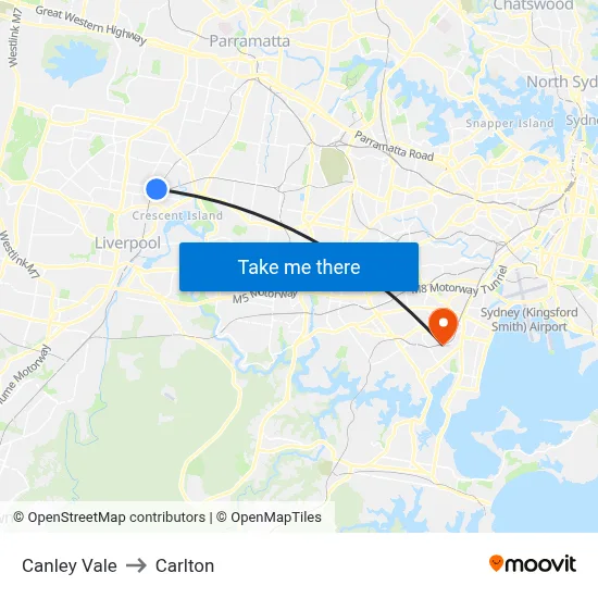 Canley Vale to Carlton map