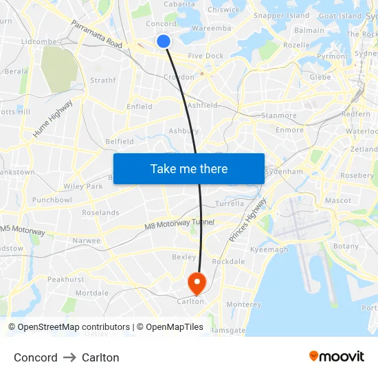 Concord to Carlton map