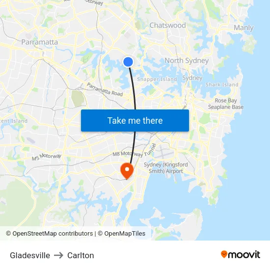 Gladesville to Carlton map