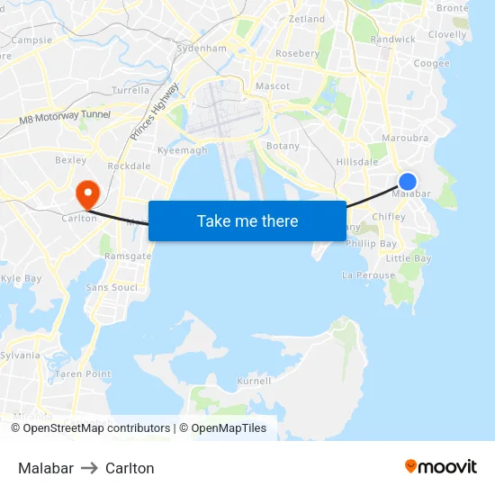 Malabar to Carlton map