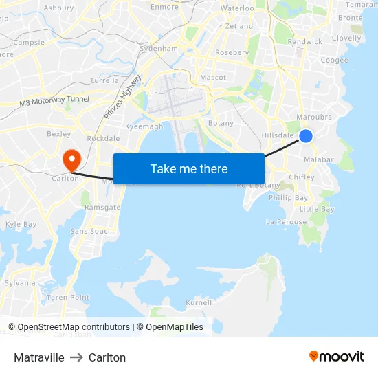 Matraville to Carlton map