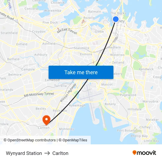 Wynyard Station to Carlton map