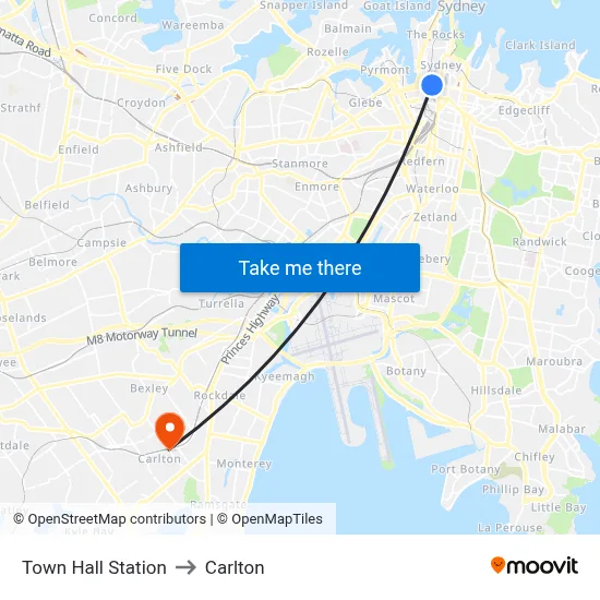 Town Hall Station to Carlton map