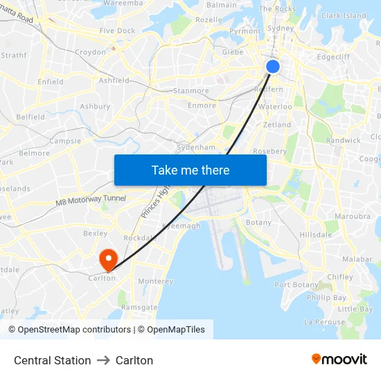 Central Station to Carlton map