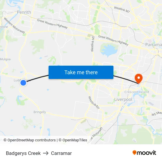 Badgerys Creek to Carramar map
