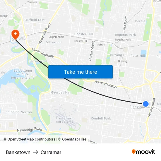 Bankstown to Carramar map