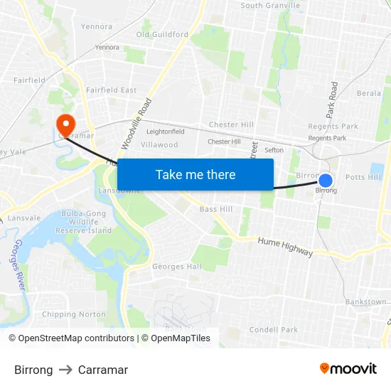 Birrong to Carramar map