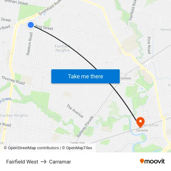 Fairfield West to Carramar map