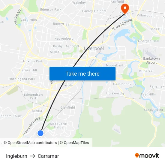 Ingleburn to Carramar map