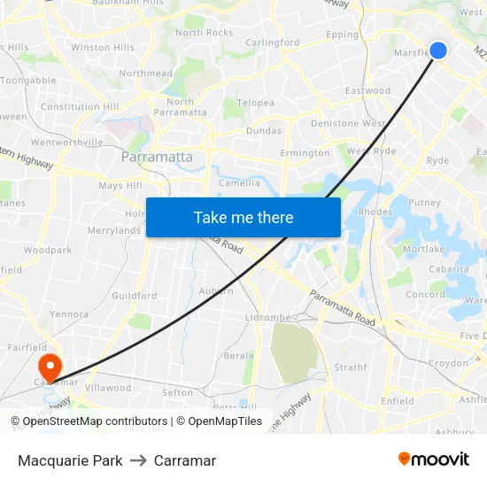 Macquarie Park to Carramar map