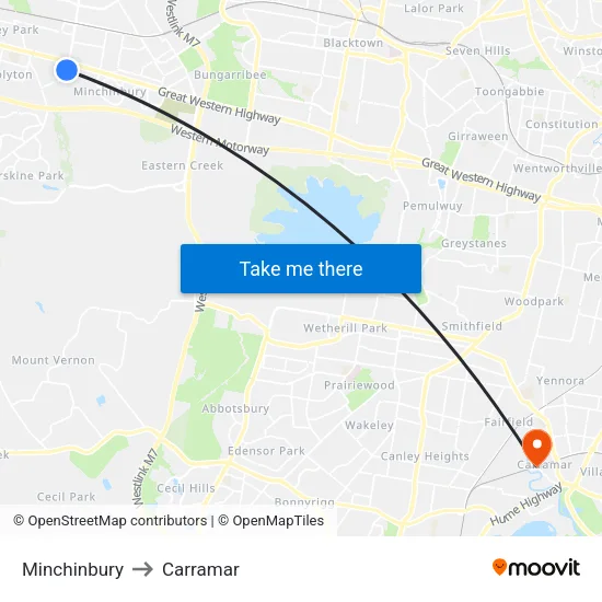 Minchinbury to Carramar map